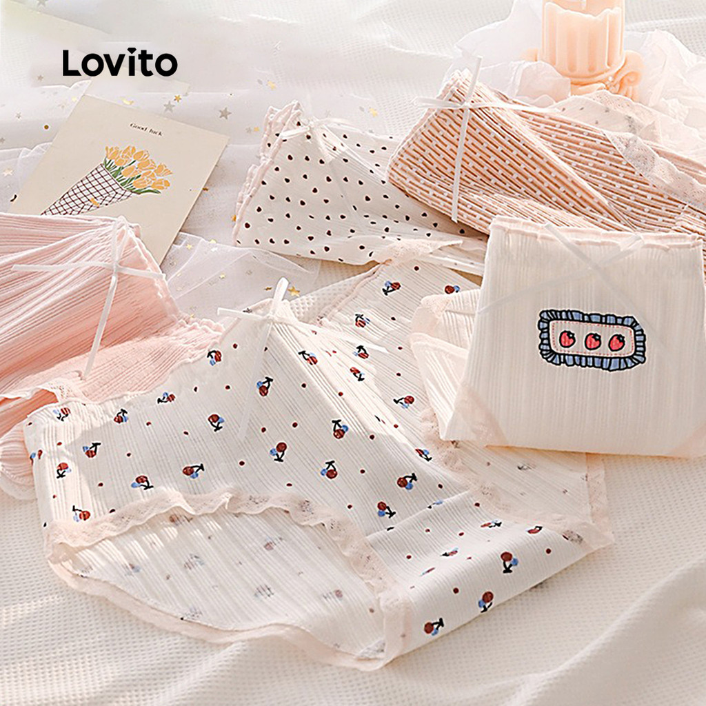 Detalhes do Lovito Calcinha Casual 4 Vias Esticável Respirável Macia de Pele para mulheres LNE109X029