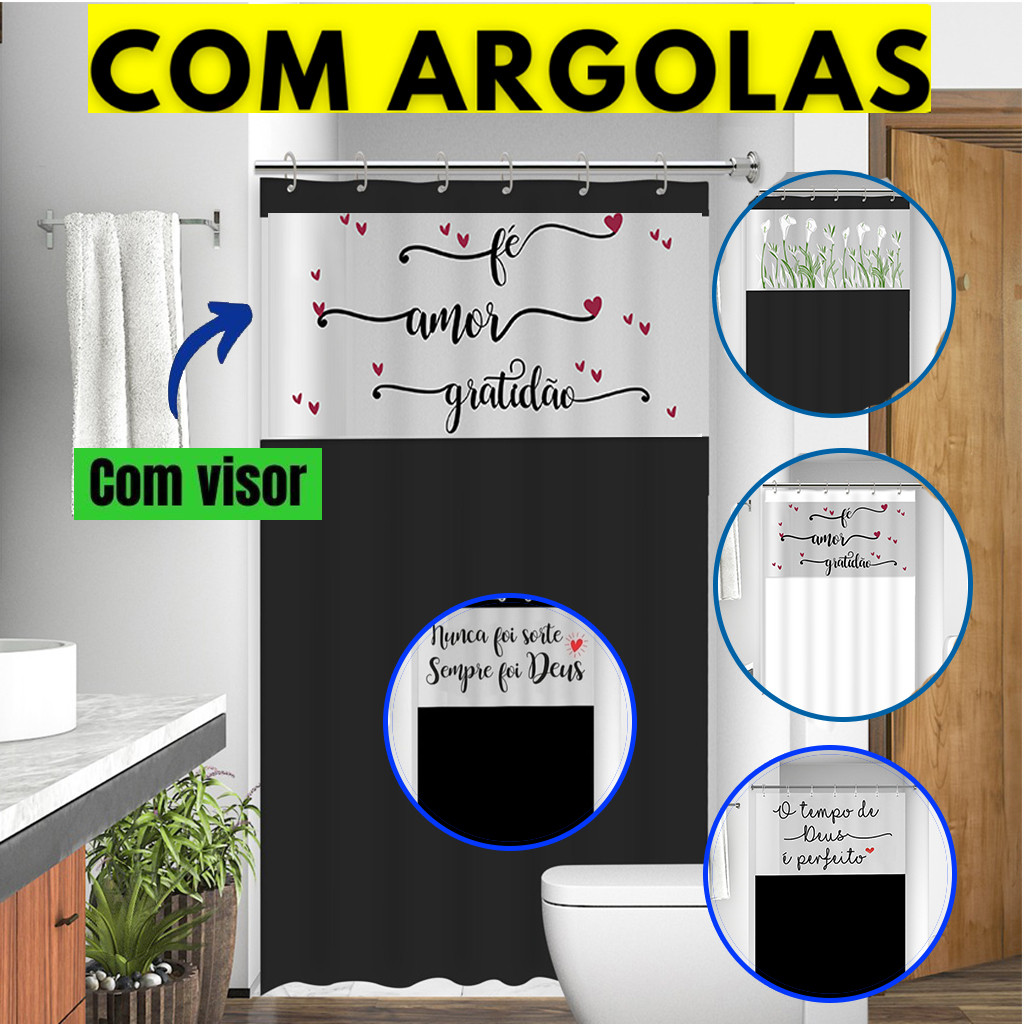 Cortina Box de Banheiro Luxo Moderna Antimofo Impermeável c/ Visor em Oferta na Shopee
