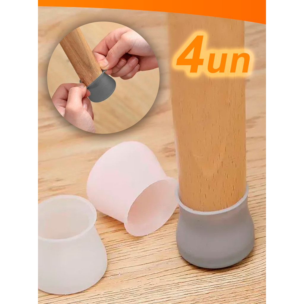 Kit 4 Protetor Pé De Cadeira E Mesa Redondo Em Silicone - Branco Ou Cinza