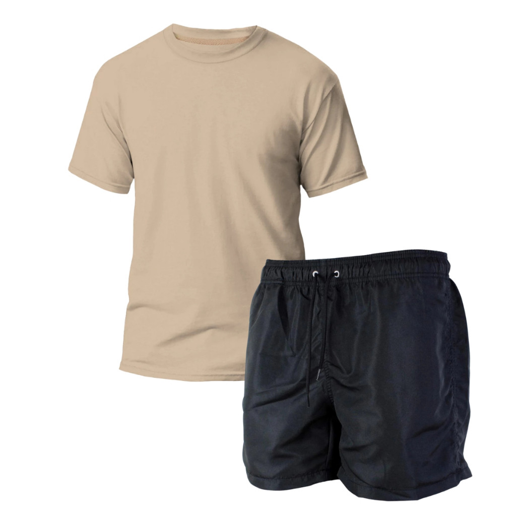 Kit Camisa 100% Algodão + Short Bermuda Tec tel Masculino Treino Academia fitness