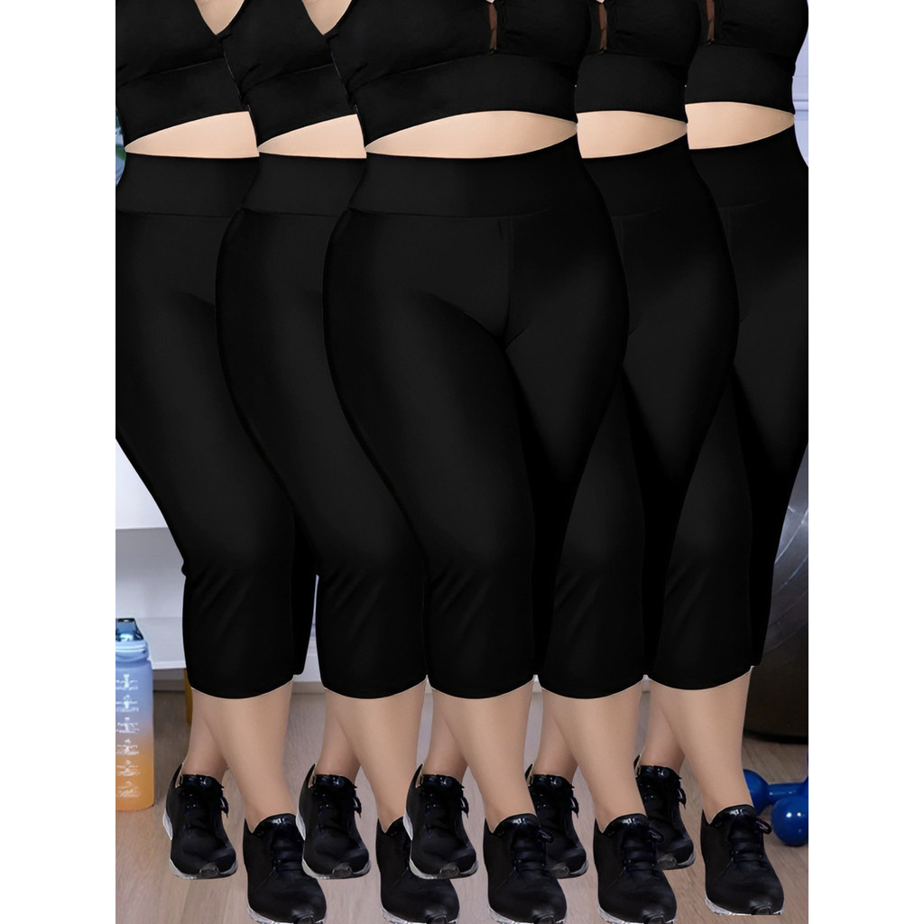 Kit 5 Calça Leg Corsario Capri Plus Size Fitness Sulplex Zero Transparência