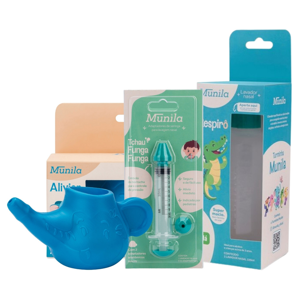 Kit Higienizador Lavador Nasal Garrafa Lota Seringa Munila