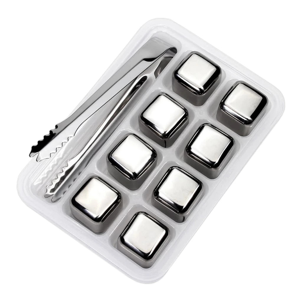 Kit 4/6/8 Cubos de gelo Com Pegador Aço inoxidável  reutilizáveis para Bebidas Drinks