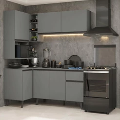 Armário de Cozinha Completa de Canto 265 cm Cinza Nice Madesa 05