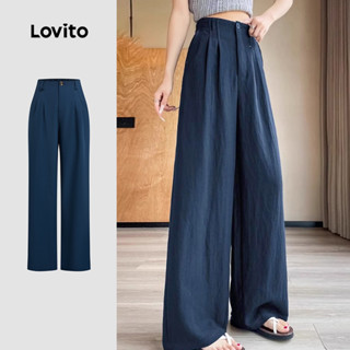 (New) Lovito Calças Casuais com Zíper para Todas As Estações Calças Azul-marinho para Mulheres L149ED084 em Oferta na Shopee