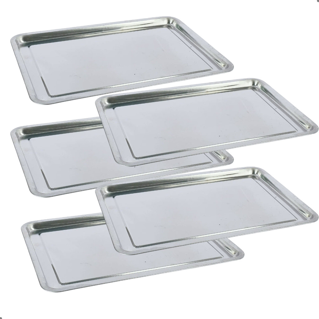 Kit 5 Bandeja Inox Travessa Retangular Rasa 45x35cm