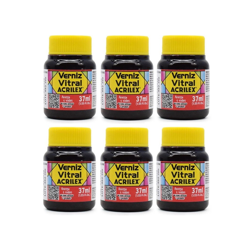 Kit Com 6 Verniz Vitral Coral 586 - Acrilex - 37ml Perfeito para Copos Garrafas Vasos Obras De Arte