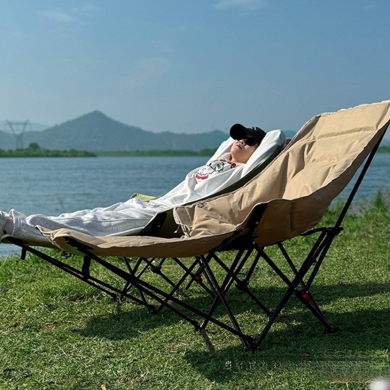 Cadeira de Descanso Dobrável para Escritório ao Ar Livre, Cadeira Lua com Encosto Ajustável em Três Posições, Sofá Pregu