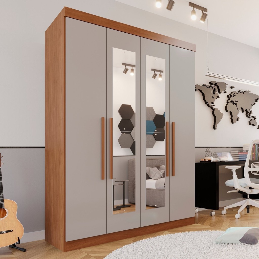 Guarda-roupa Solteiro 4 Portas 3 Gavetas com Espelho Roma Espresso Móveis em Oferta na Shopee