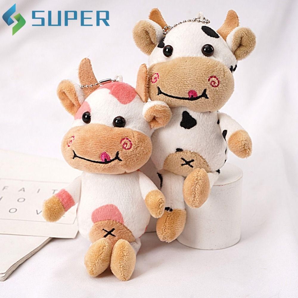 SUPER Porta-Chaves De Pelúcia De Vaca Manchada , Chaveiro Plushie , Pingente De Mochila Animal De Desenho Animado Bonecas De Algodão PP Criativo