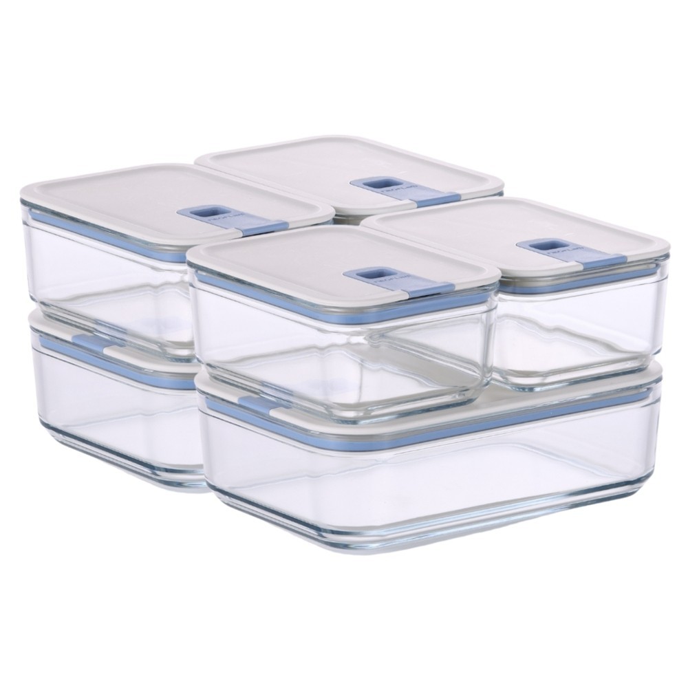 Conjunto de Potes de Vidro Herméticos Retangulares - Tampa com Alavanca - 6 Unidades - Per...