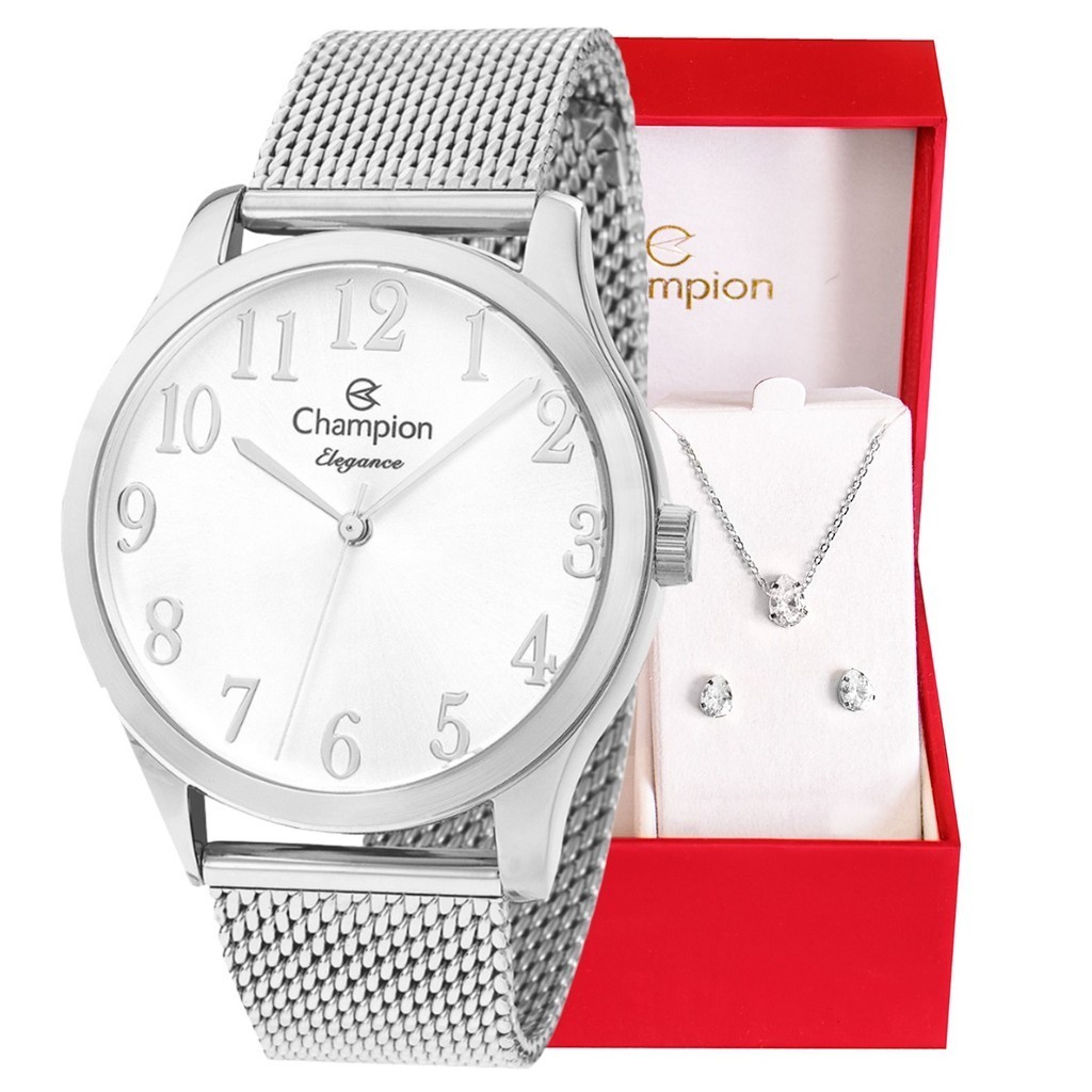 Relógio Feminino Champion Analógico Prata Original CN26019Q Relógio De Pulso Feminino Original