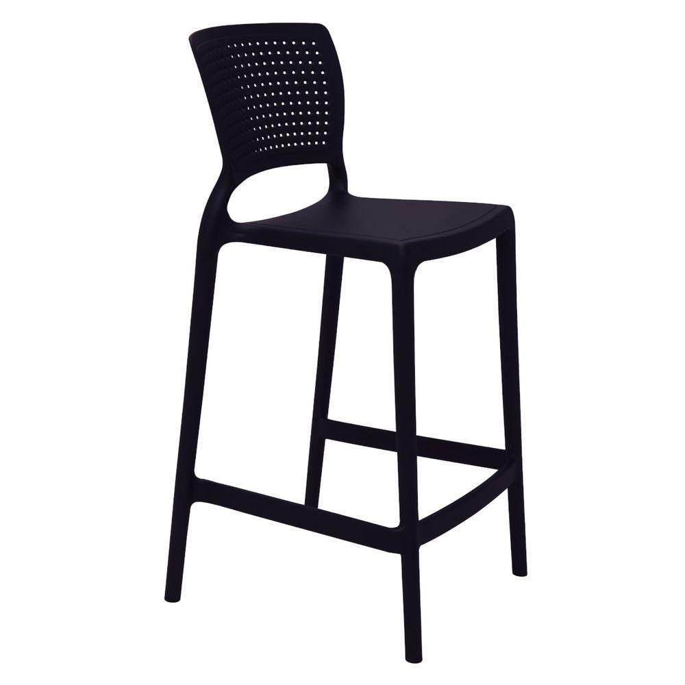 Banqueta Para Cozinha Alta Tramontina Safira Preta Em Polipropileno E Fibra De Vidro