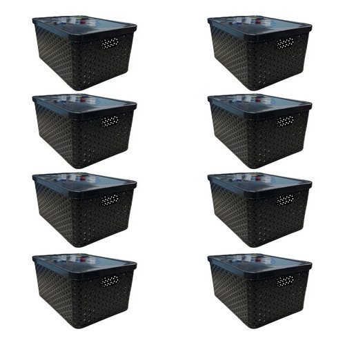 Kit 8 Cesto Caixa Organizadora Rattan 4 Litros Preto Com Tampa