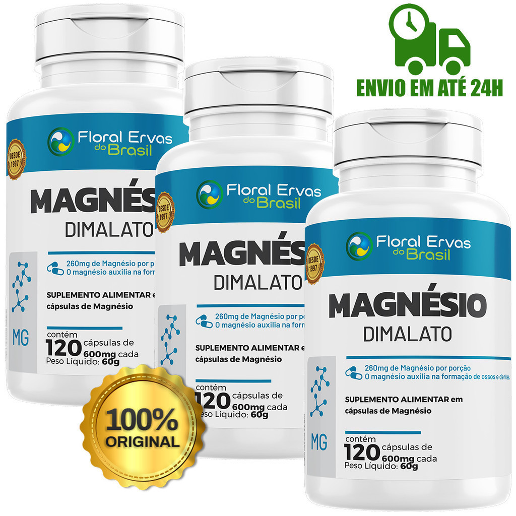 Kit Com 3x Magnésio Dimalato 600mg Floral Ervas - 360 Caps