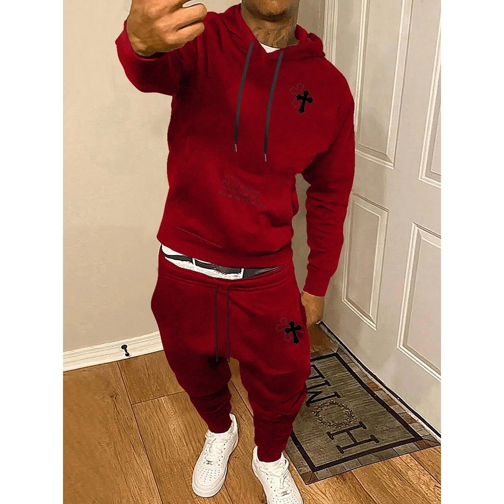 Conjunto De Moletom Com Capuz E Calça  Estampa Cruzada MASCULINO em Oferta na Shopee