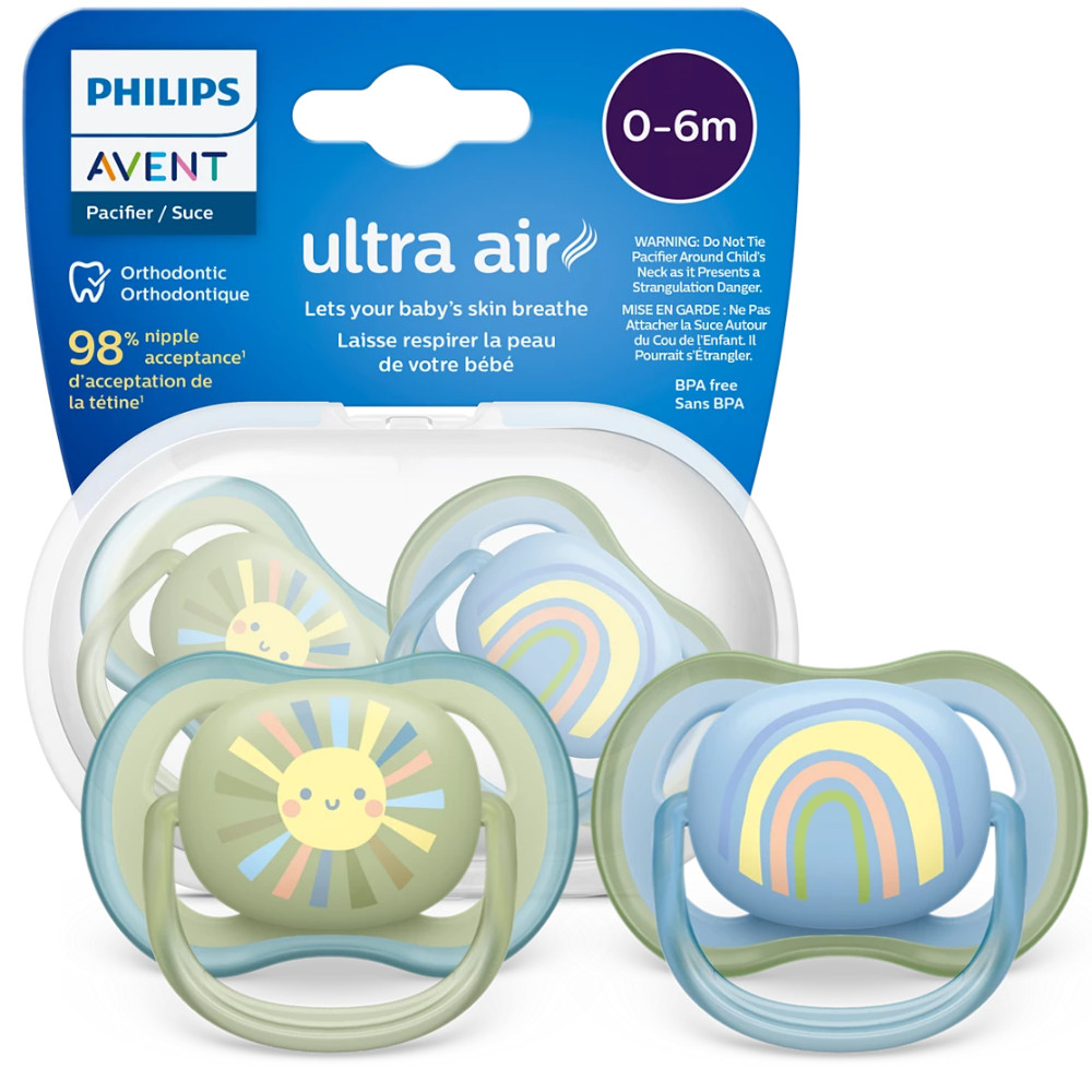 Kit Chupetas Philips Avent Estojo 0-6 M Arco Iris/Sol Menino em Oferta na Shopee