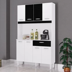 Cozinha Kit Cassia 8 Portas Branco Preto - Poquema