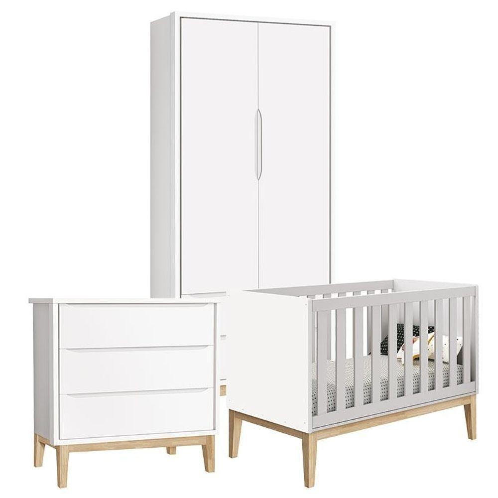 Quarto De Bebê Classic 2 Portas Branco Com Pés Madeira Natural - Reller em Oferta na Shopee