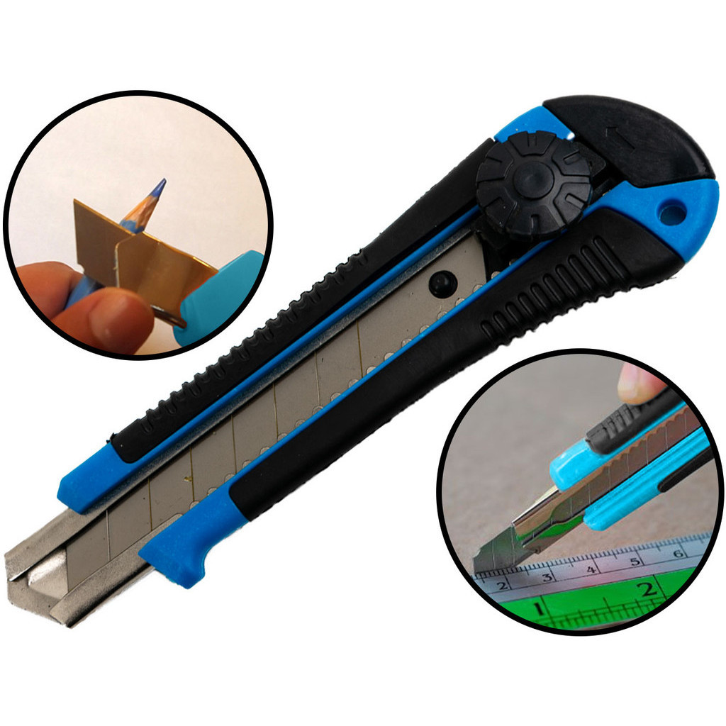 Estilete Multiuso Profissional Cabo Emborrachado Com 1 Lâmina Aço 18mm Com Trava De Segurança em Oferta na Shopee