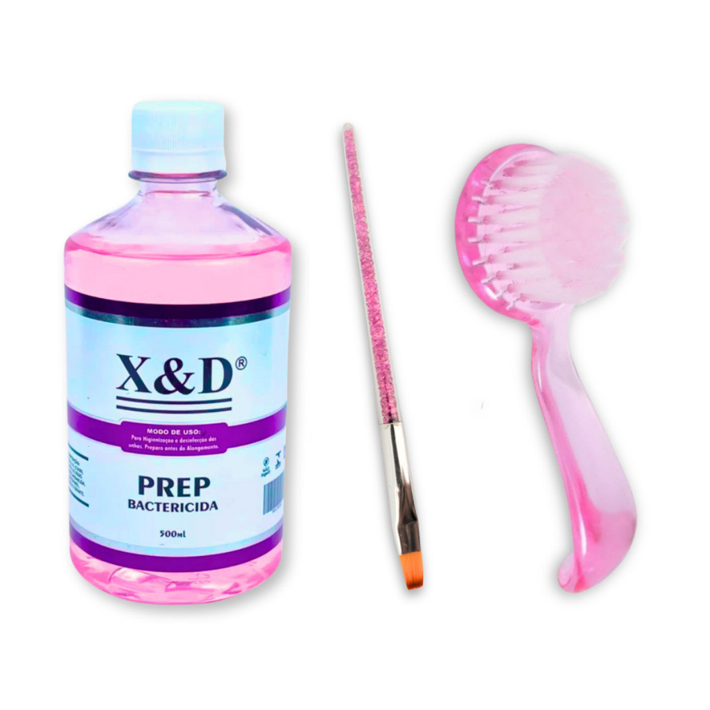 Kit Prep De 500ml + Escova Para Unha + Pincel Para Gel Com Strass Preparo e Finalização De Unhas