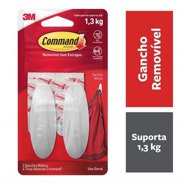 Kit com 4 Ganchos Adesivo Command Medio ATE 1,3KG 3M - Home & Living