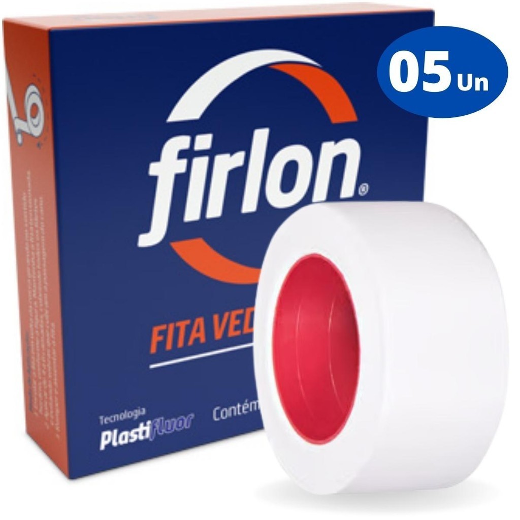 Kit 5 Fitas Veda Rosca Teflon 18mm x 50m Firlon Rolo Grande Profissional Isolante de Vazamentos Hidráulicos Obra