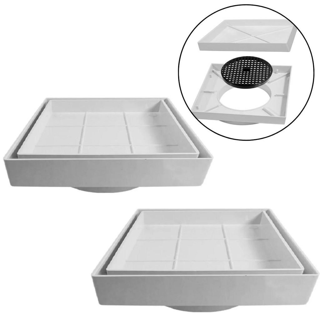 Kit 2 Ralos Invisíveis Tampa Oculta Sifonado 15x15cm Ralo Oculto Moderno para Piso Banheiro Cozinha Obra Casa