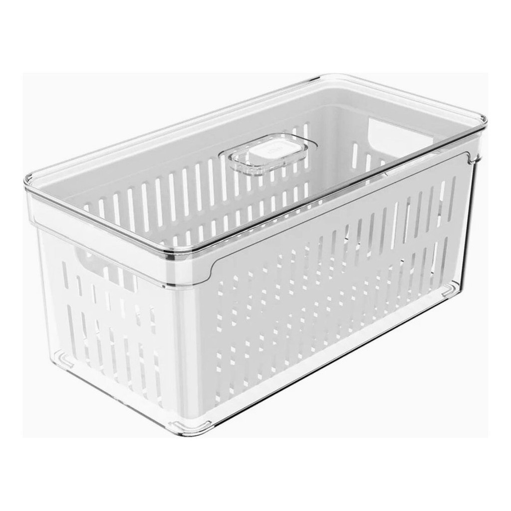 Pote Organizador de Geladeira para Salada Frutas e Verduras com Cesto escorredor Clear Fresh em acrílico - 5 Litros