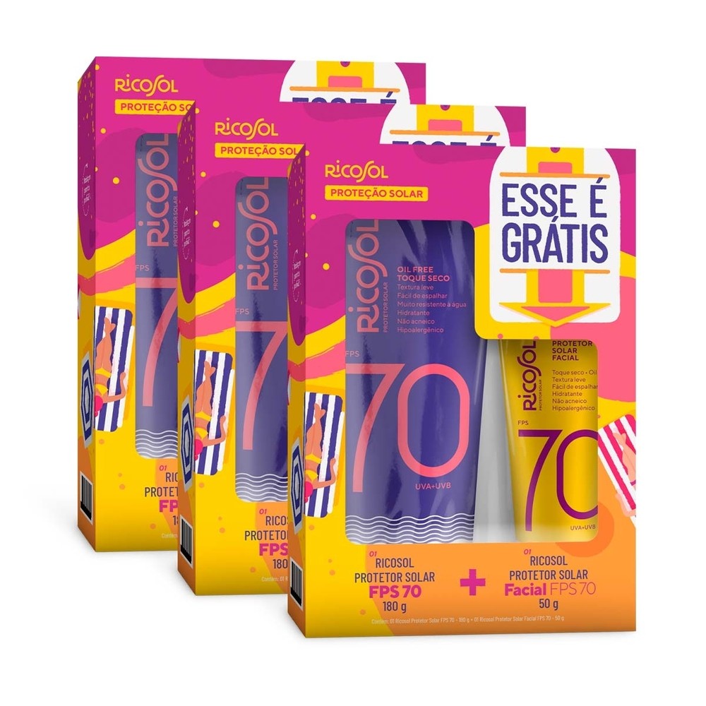 Kit 3 und Ricosol FPS 70 Corpo 180g + FPS 70 Facial 50g - Beauty