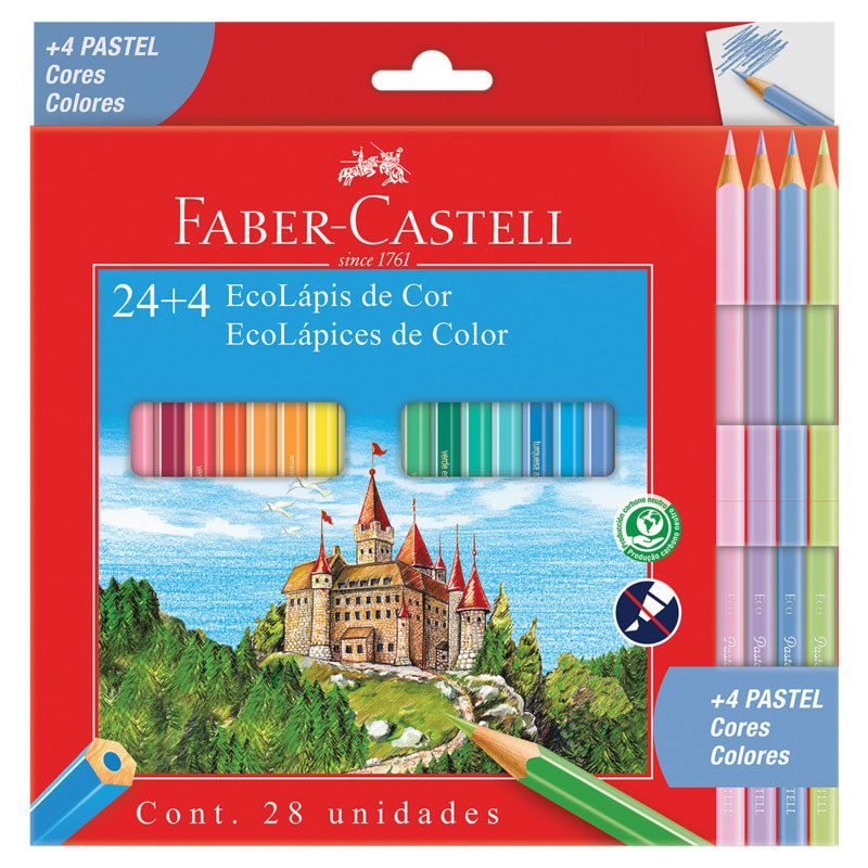 Lápis de cor 24 cores + 4 cores pastel 120124+4P Faber-Castell em Oferta na Shopee