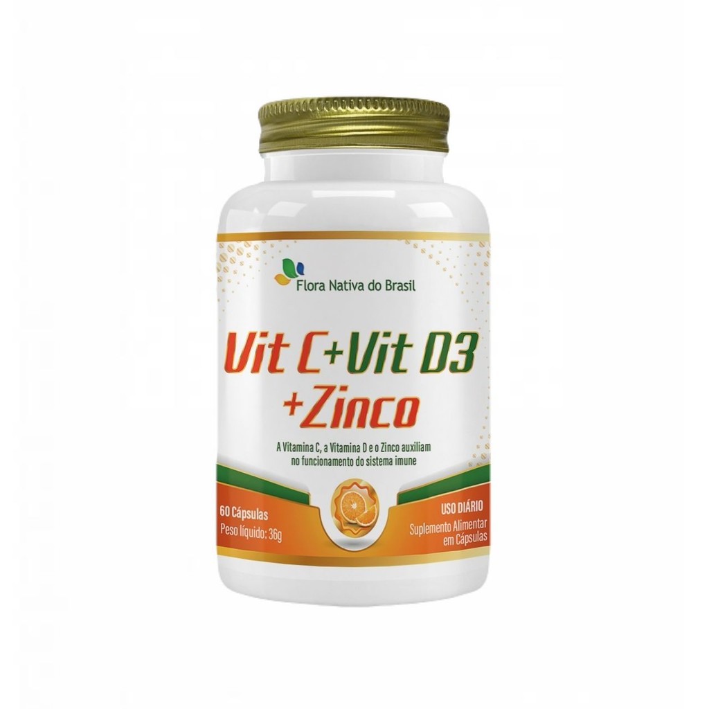 3x Vitamina C- Vitamina D3- Zinco- 60 Cápsulas- Flora Nativa