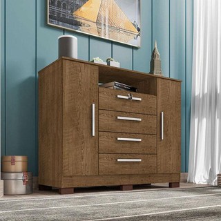 Cômoda Ambiente Madri 4 Gavetas 2 Portas Malbec - Incorplac em Oferta na Shopee