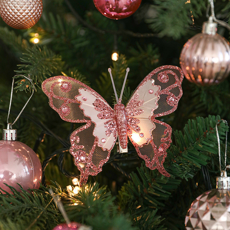 2024 Novo Estilo Borboleta de Natal Decoração de Natal Decoração de Natal Árvore de Natal Ornamentos Glitter Simulação de Cena Borboleta Atmosfera Decoração de Natal Borboleta de Natal Decoração