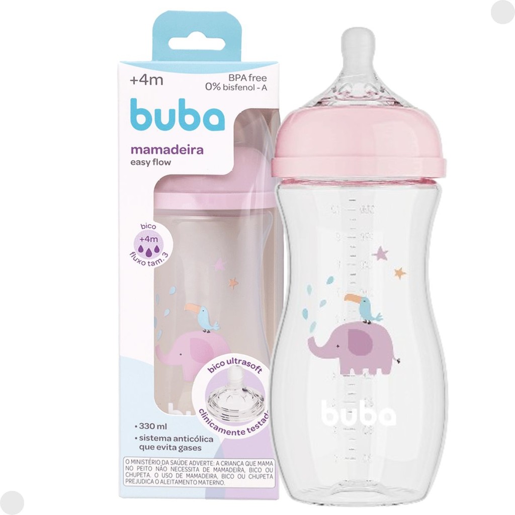 Mamadeira Easy Flow 330ML Elefante Rosa Anti - Cólica e Anti Gases 17251 - Buba em Oferta na Shopee