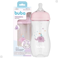Mamadeira Easy Flow 330ML Elefante Rosa Anti - Cólica e Anti Gases 17251 - Buba