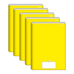 KIT Caderno Brochurão Universitário Capa Dura 96 Folhas Amarelo Stiff - Pacote Com 5 Unidades