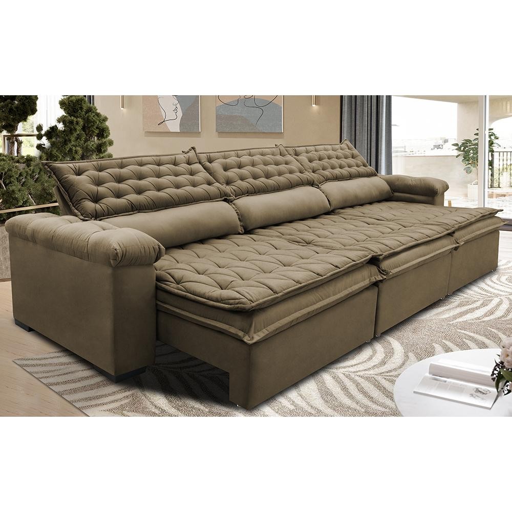 Sofá Retrátil e Reclinável 3,52m Molas Ensacadas Cama inBox Botonê Espuma Viscoelástico Castor em Oferta na Shopee