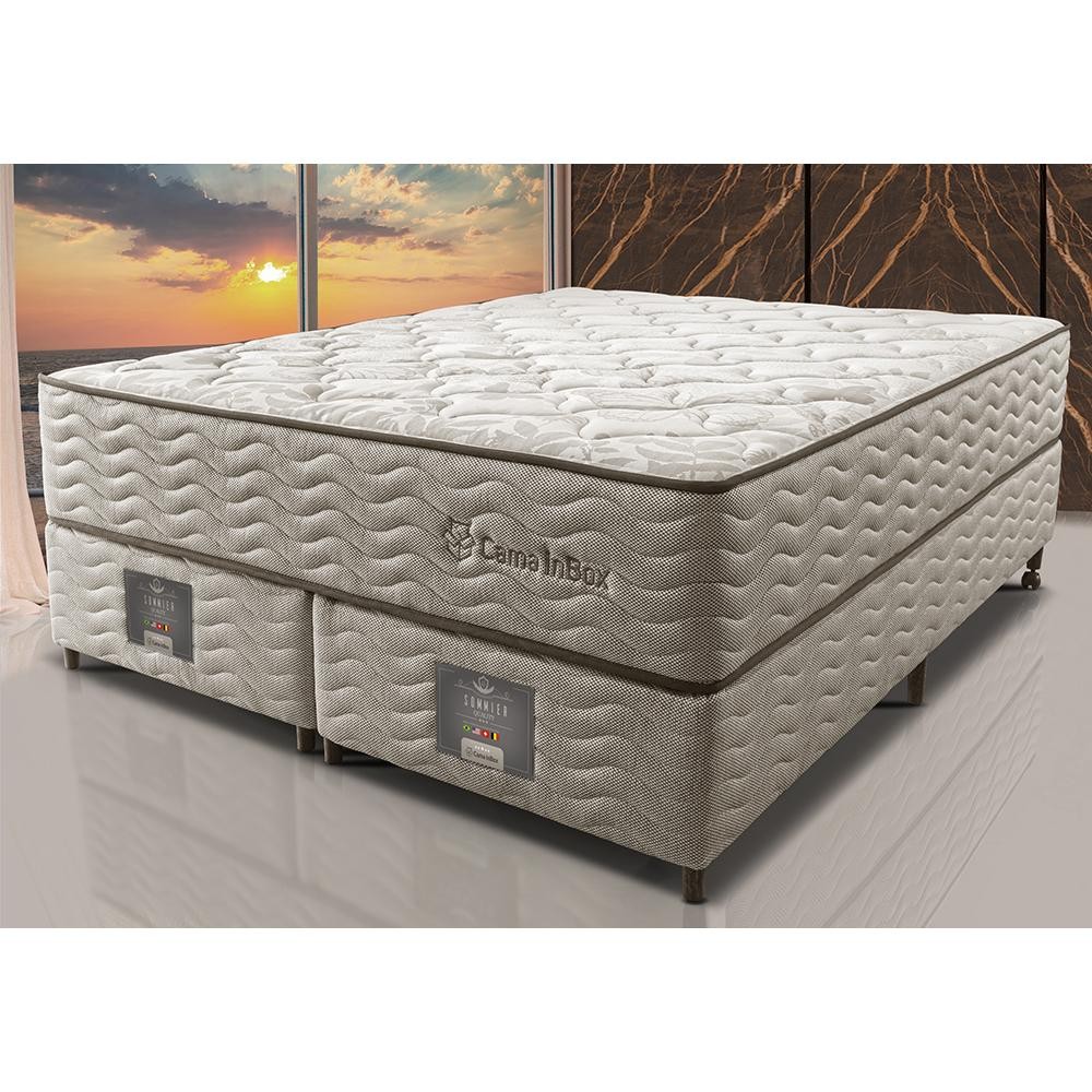 Cama Box Queen Colchão Euro + Box 158x198x71 Molas Ensacadas Cama inBox Ocean Bege - Home & Living