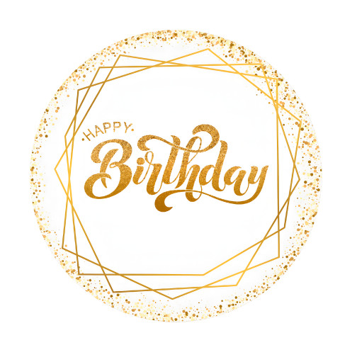NOVO Painel Festa Infantil Redondo Happy Birthday Geométrico Dourado com Glitter + Arco, Suporte incluso. Fazemos personalizado com qualquer tema. Confeccionado em Lona fosca, impressão de alta resolução. cenário , p/ Decoração