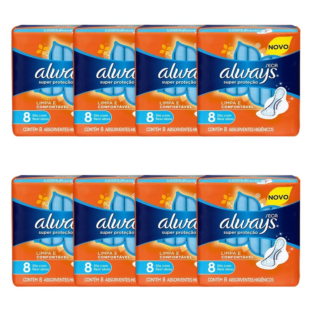 Kit 8 und Absorvente Always Super Proteção Seca c/ Abas 8 und - Health