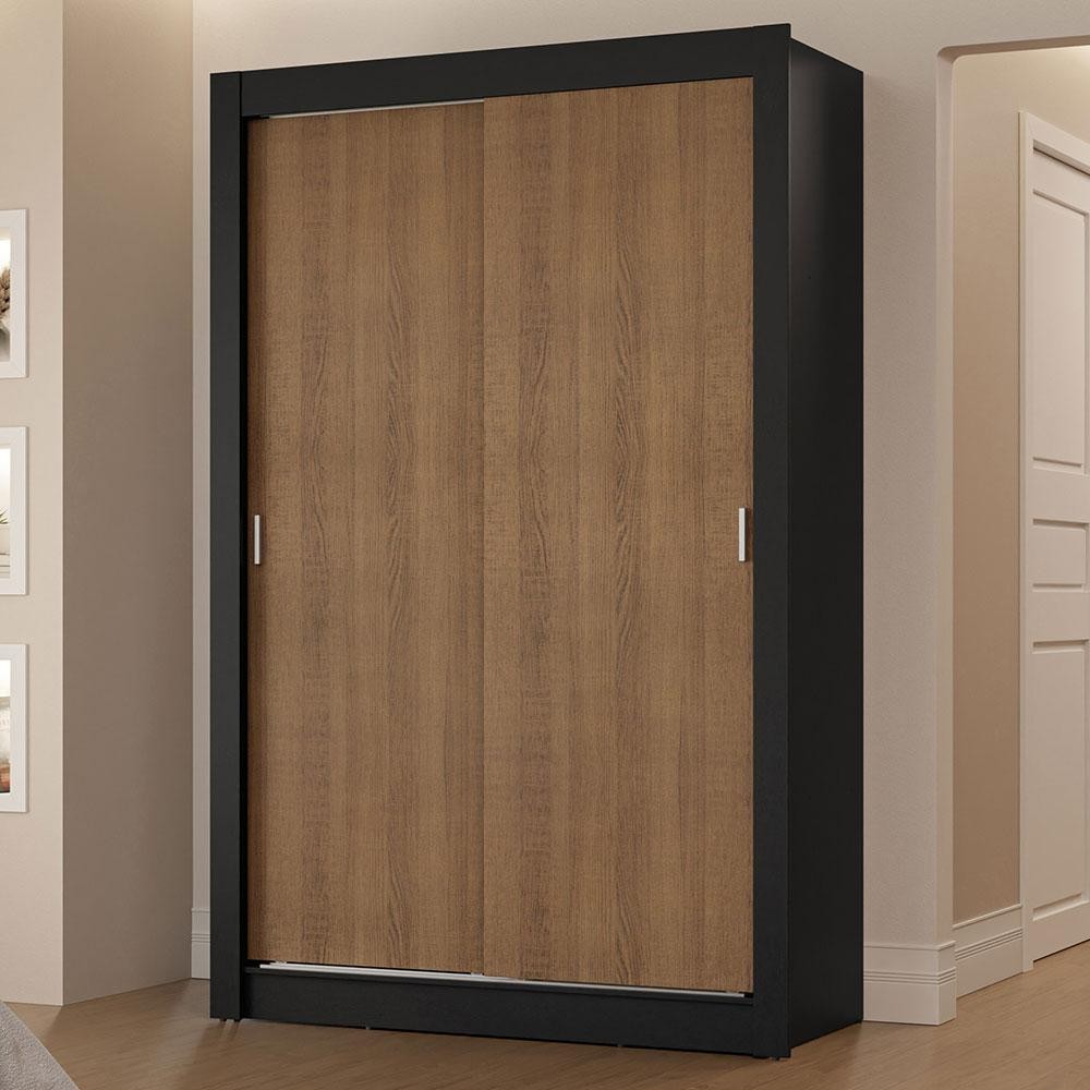 Guarda-Roupa Solteiro 2 Portas de Correr 2 Gavetas Preto/Rustic Vivare Madesa - Home & Living