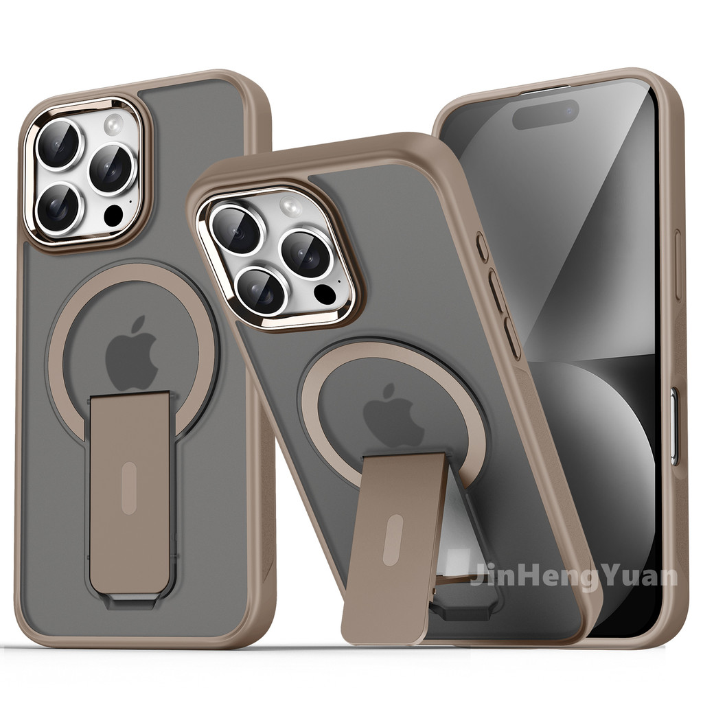 Deserto Titânio Ouro Fosco Acrílico Caso Magnético Invisível Suporte Para IPhone 16 15 14 ...