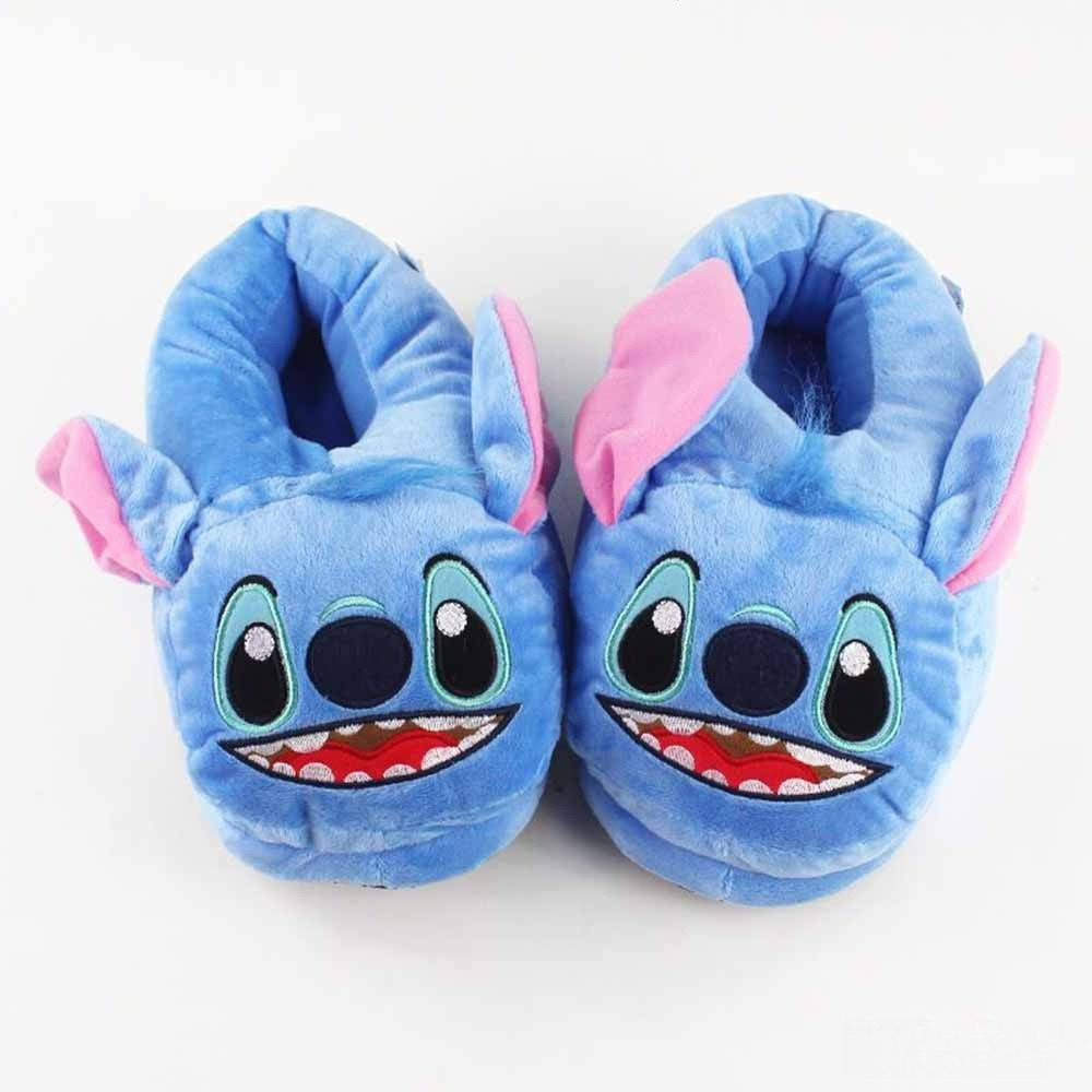 [Enviado em 24 horas]27cm Lilo E Stitch Plush Slippers Azul Alienígena De Inverno Quente Para Adolescentes Adultos