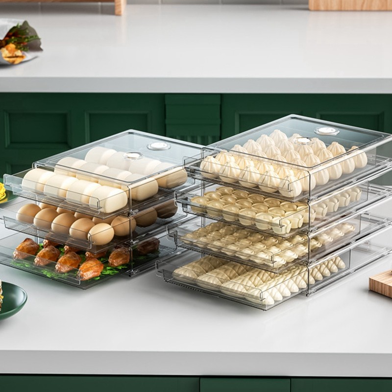 2 Pçs Cozinha Alimentos Empilhável Organizador Geladeira Bolinhos Caixa Bandeja Recipiente Com Tampa
