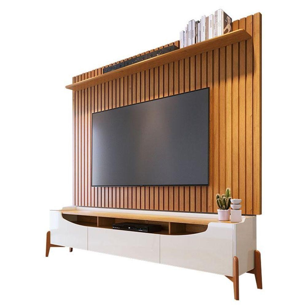 Rack Bancada Studio Com Painel Para Tv Loft 2.2 Off White Nature - Imcal em Oferta na Shopee