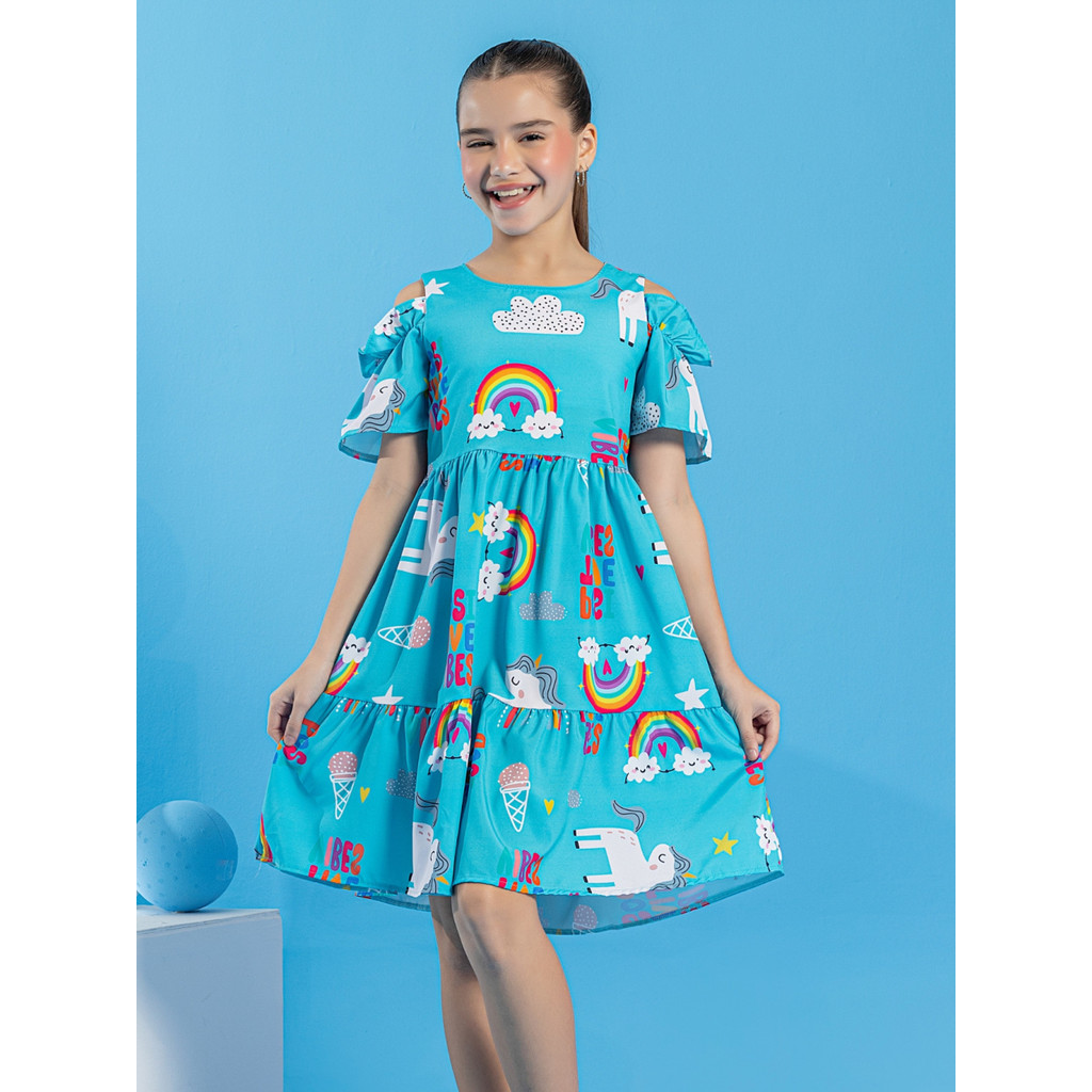 Vestido Unicórnio Estampado Infantil Juvenil, Roupa Menina tam., 4, 6, 8, 10, 12, 14, fresco e leve