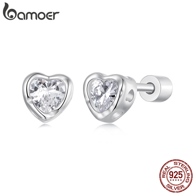 Brincos Bamoer 925 Sterling Sliver Em Forma De Coração Joias Presentes Para Mulheres em Oferta na Shopee