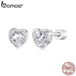 Brincos Bamoer 925 Sterling Sliver Em Forma De Coração Joias Presentes Para Mulheres