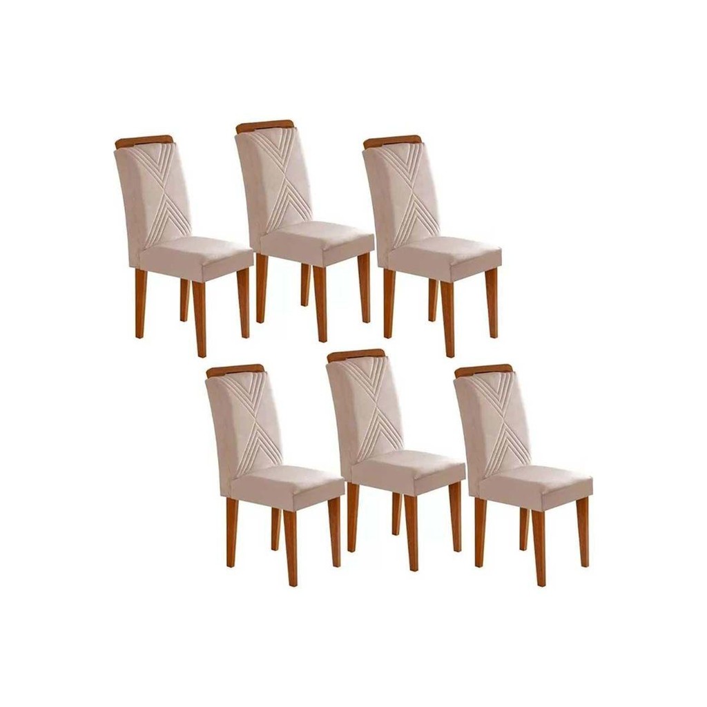 Cadeira Sala de Jantar Amsterdã Kit 6 Un Imbuia - Veludo Creme - Rufato em Oferta na Shopee